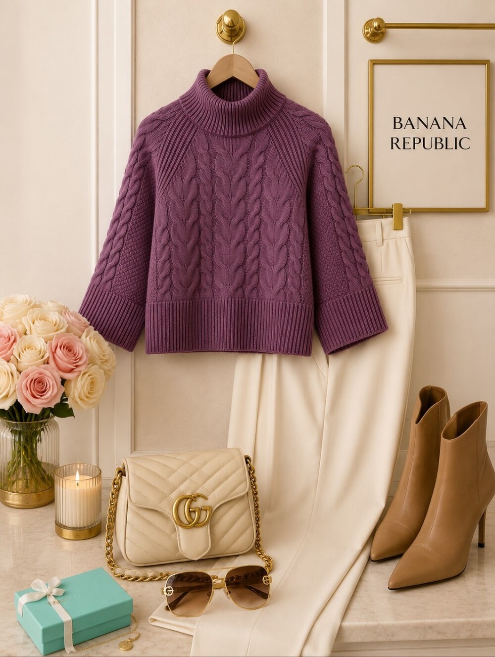 Banana Republic Lavender Purple Cable-Knit Cropped Sweater|Large|EUC - Picture 3 of 9